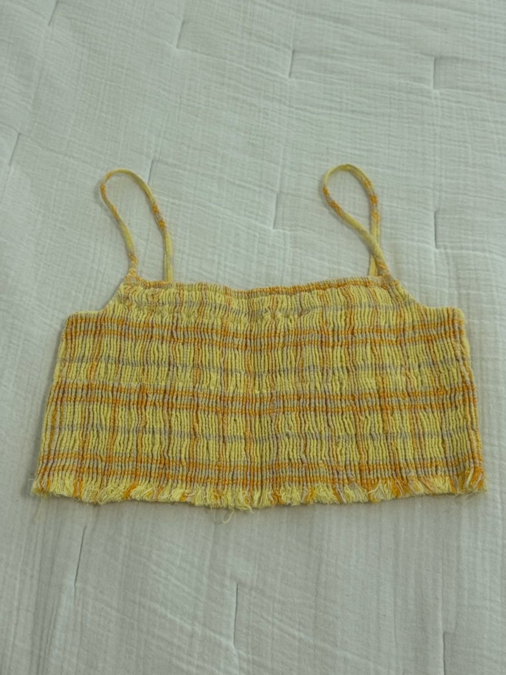 Zara Yellow Textured Smocked Crop Top